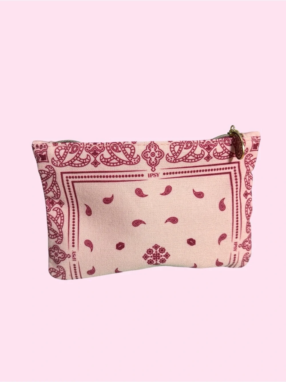 ipsy Pink Bandana-Print Canvas Cosmetic Pouch BRAND NEW